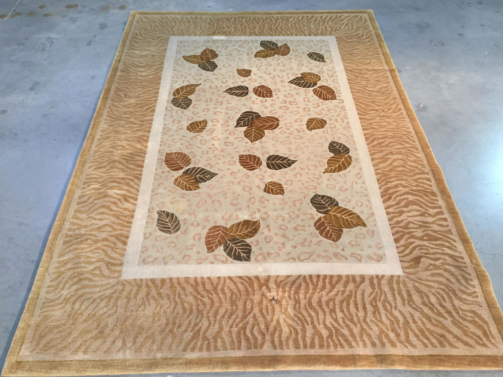 MAGNIFICENT MODERN HAND KNOTTED CARVED SILK&WOOL RUG: 5'.6"X8'.1" stunning and unique Art Deco colorful hand knotted and hand carved rug made of dense and thick natural Super soft hand spun wool pile,and silk high lights Beige, Ivory, Copper multi colors