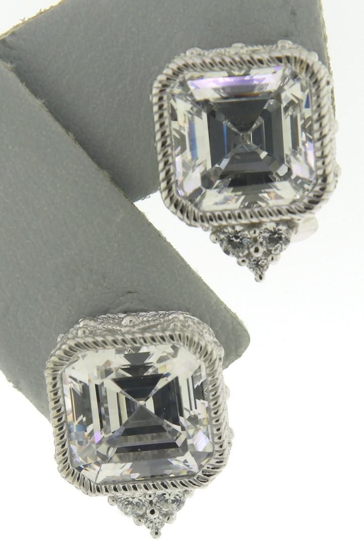 Judith Ripka Asscher CZ Earrings: 925 Sterling Silver Judith Ripka Asscher Cubic Zirconia Earrings. 6.60 Grams.