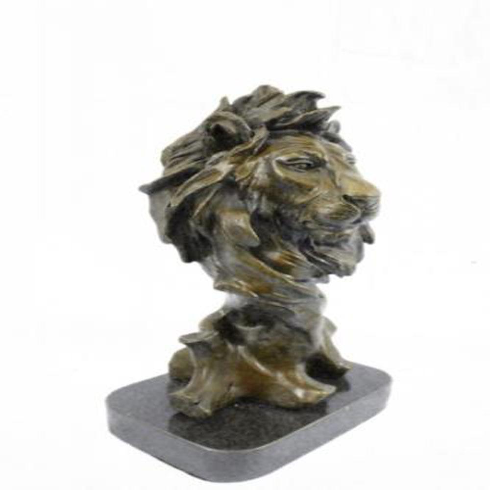 African Male Lion Bust Bronze Statue on Marble Base (1 of 9)