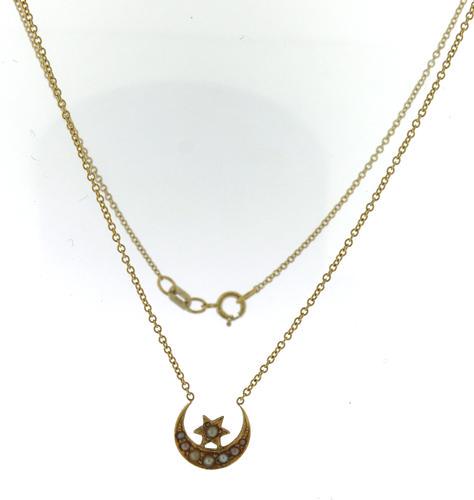 Vintage Seed Pearl Moon and Star Necklace (1 of 4)
