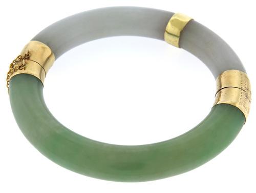 Beautiful Green & Lavender Jade Hinged Bangle Bracelet (1 of 5)