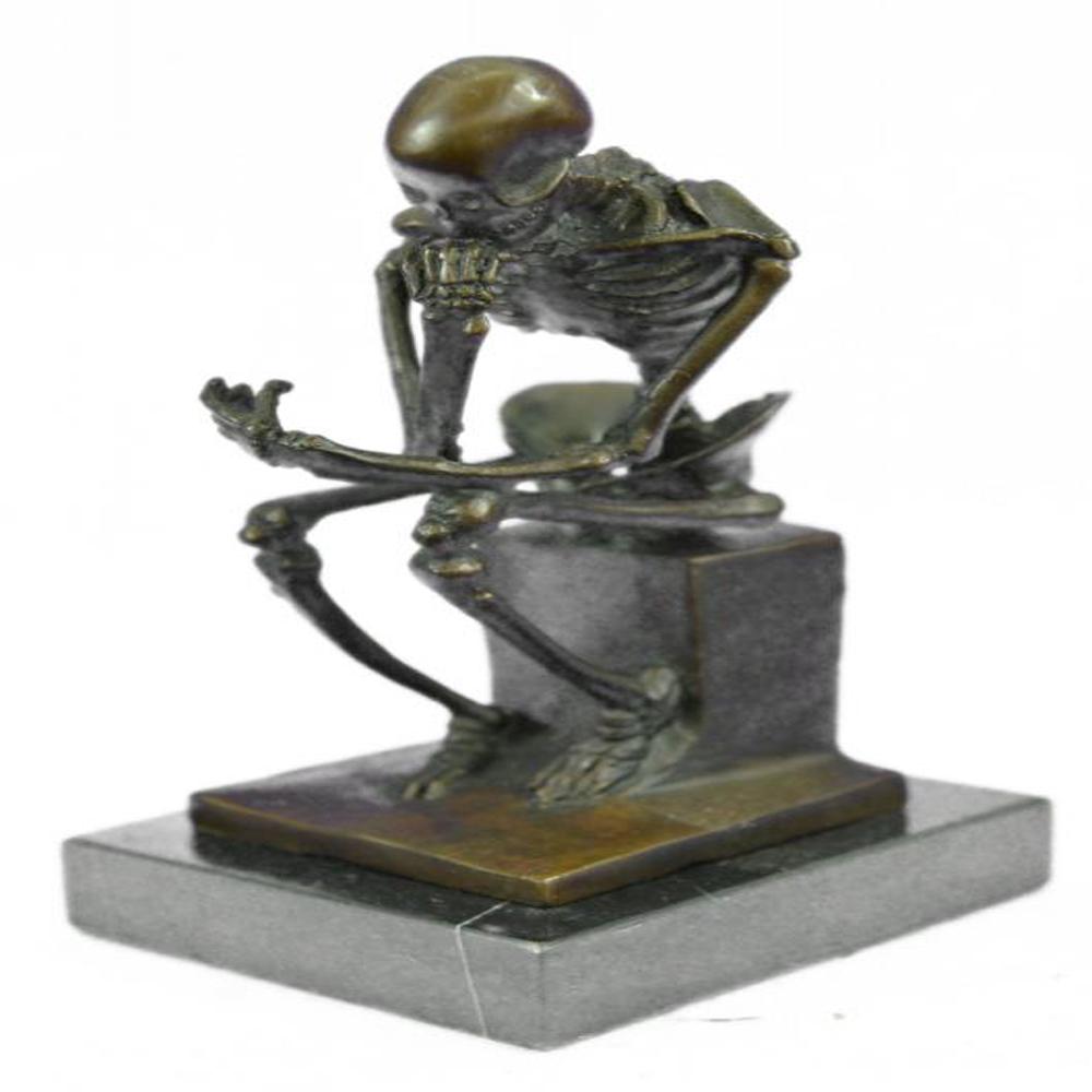 Thinker Skeleton Bronze Sculpture on Marble Base Statue (1 of 9)