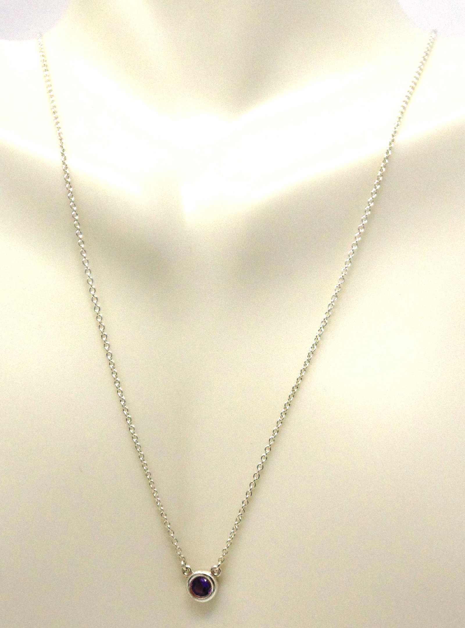 Tiffany & Co Amethyst Diamond by the Yard Necklace: 925 Sterling Silver Tiffany & Co Amethyst Diamond by the Yard Necklace. Total weight of Necklace 1.80 Grams.