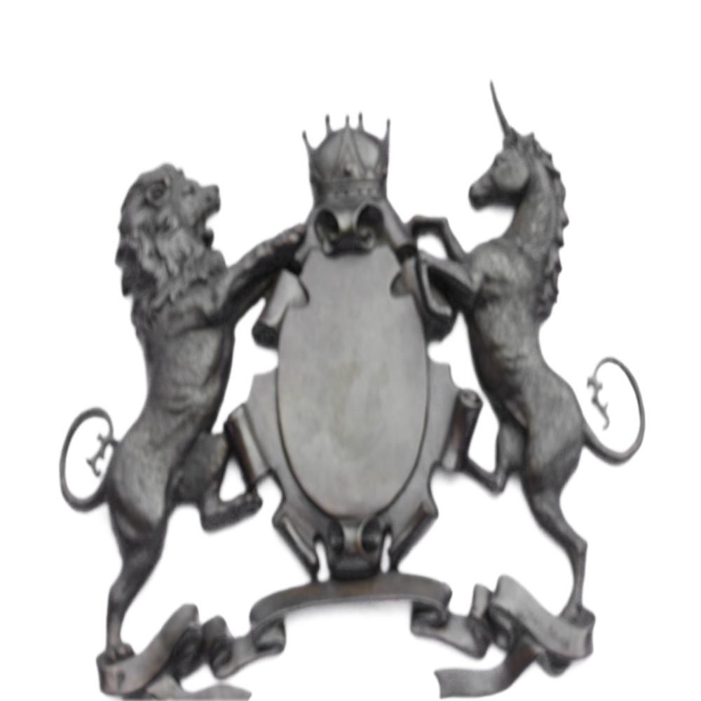 Royal Family of Arms Lion Unicorn Crown Shield Bronze: This amazing piece that would go lovely as a family traditional crest describes the power behind the shield a Lion and unicorn, they were used as a way of protection from all weapons, enemies, evil. T