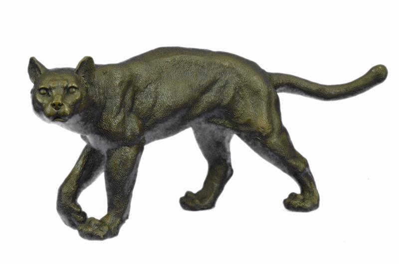 Bronze Lion Cougar Bobcat Panther Lynx Puma Statue: The capable stalk-and-ambush predator cougar creeps along the underbrush hunting an elk or anything it can catch with its powerful might. These noble cats are symbols of courage and power. This falls 