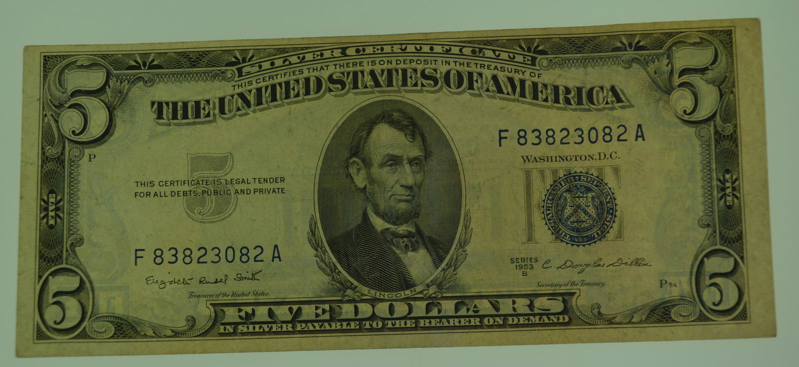 1935-B Blue Seal Silver Cert $5 Bill (1 of 2)