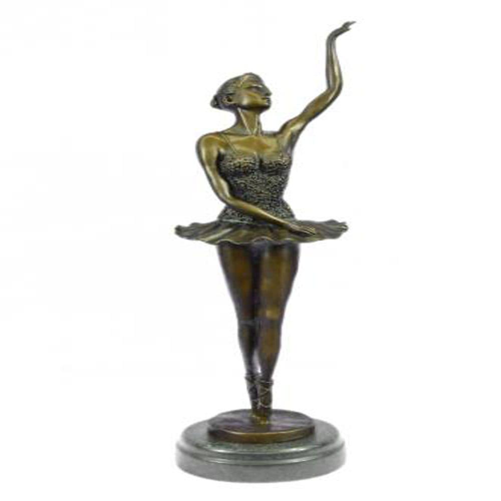 Swan Movie Barbie Ballerina Doll Bronze Statue: The ballerina stands tall and elegant as she looks to the heights of the balcony lovingly waving to the admiring audience in a standing ovation. She wears a tiara and a tutu, the classic costume of th