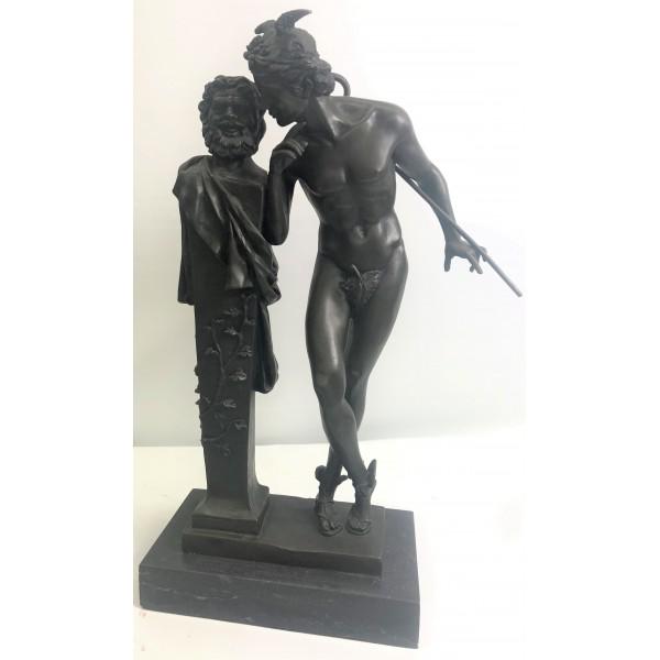 Brown Patina Flying Mercury Bronze Sculpture: Secret d\'92en Haut (A Secret from On High), a bronze statue after the Hyppolite Moulin black marble statue kept in Orsay Museum in Paris (signed and dated 1873). Hippolyte Alexandre Julien Moulin, so