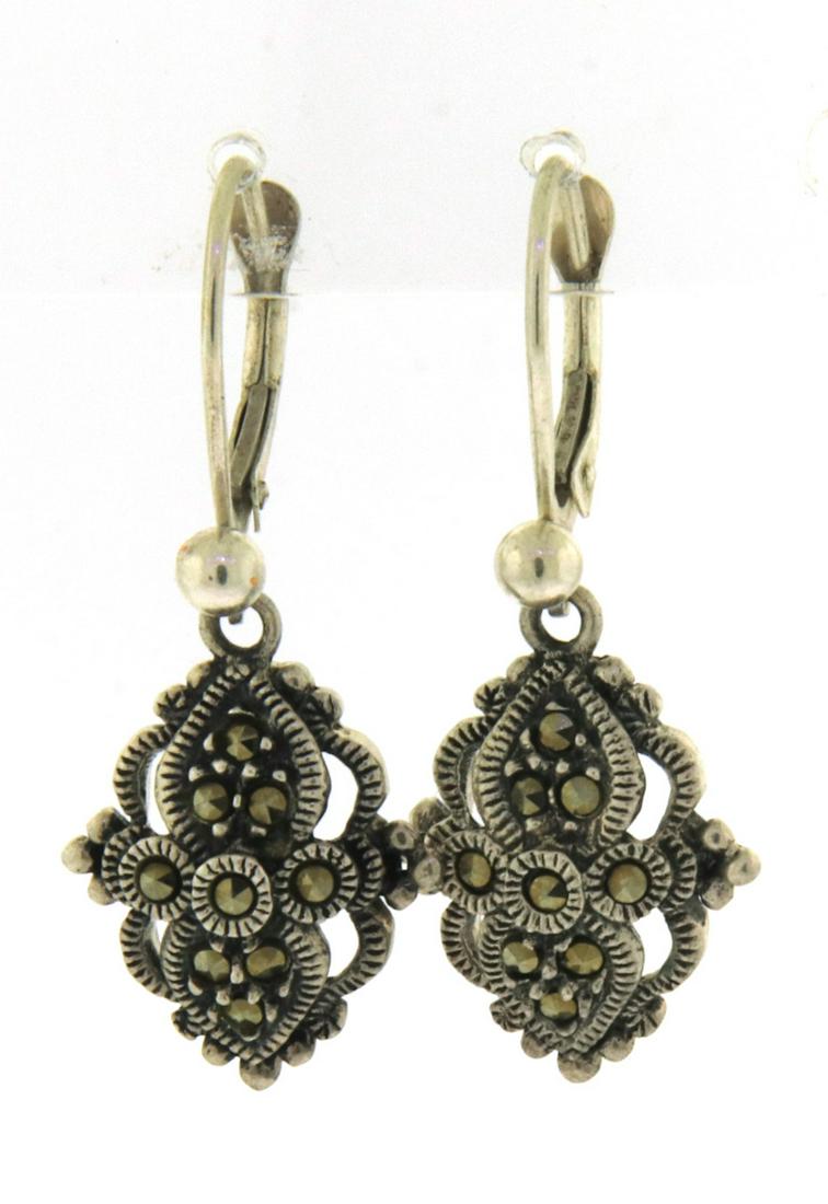 925 Sterling Silver Marcasite Dangle Earrings (1 of 3)