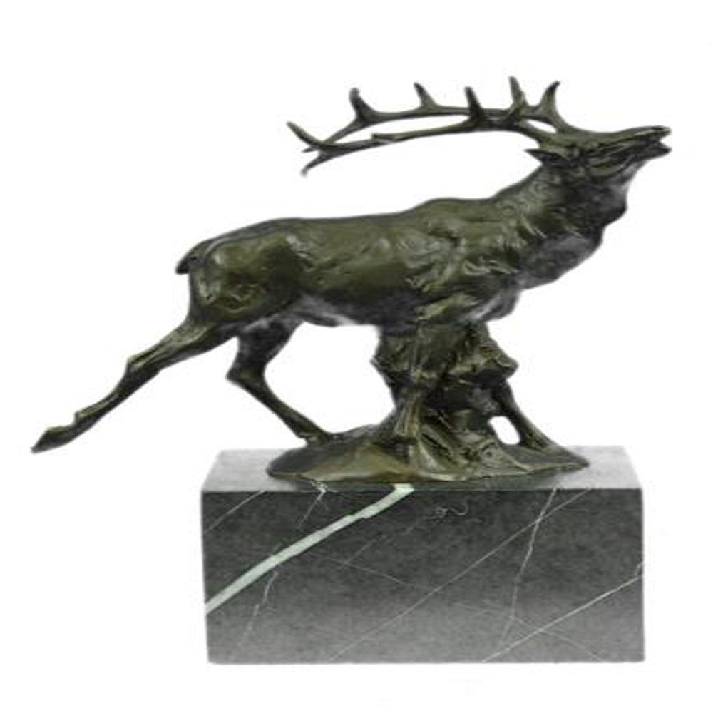 Male Deer in Forest Stag Statue: The male deer comes from the edge of the forest offering a series of vocalizations for the mountains to echo across the sky and lands. He seems as though he is on a mission to find a mate. His crown o