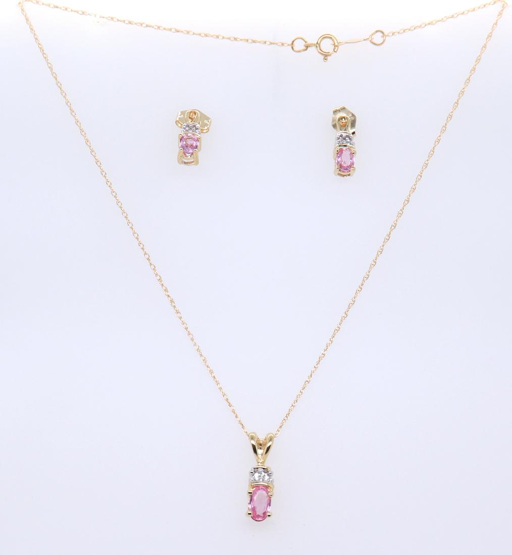 Set of Pink Topaz and Diamond Earrings and Necklace (1 of 9)