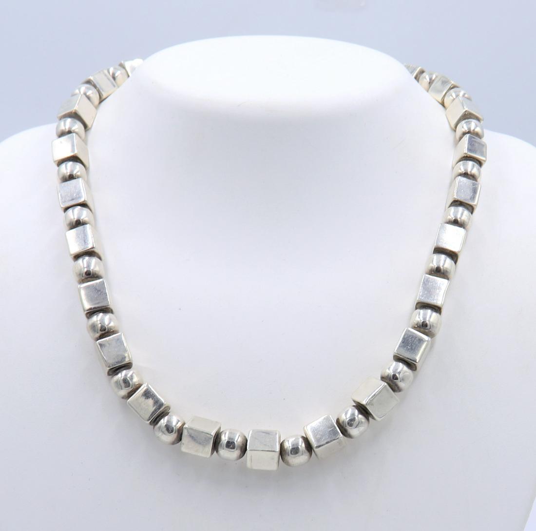 Mexico 925 Sterling Silver Art Deco Round and Square Silver Link Necklace (1 of 4)