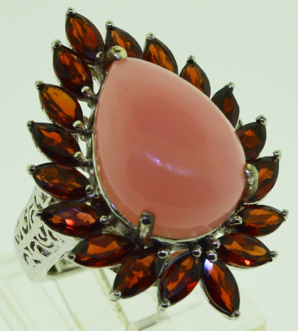925 Sterling Silver Pear Shape Opal With Garnet Ring (1 of 5)