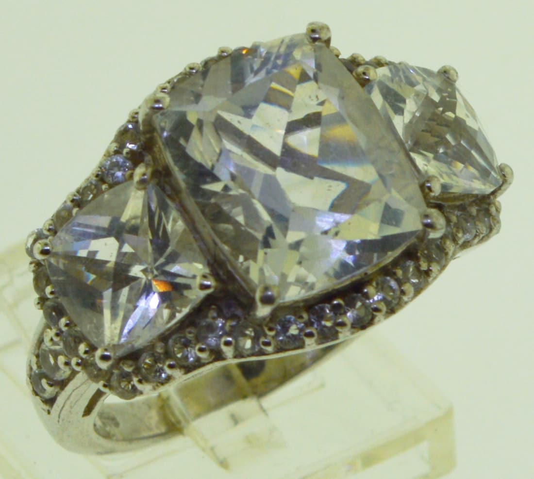 925 Sterling Silver Three Stone White Topaz Cushion Cut Ring (1 of 6)