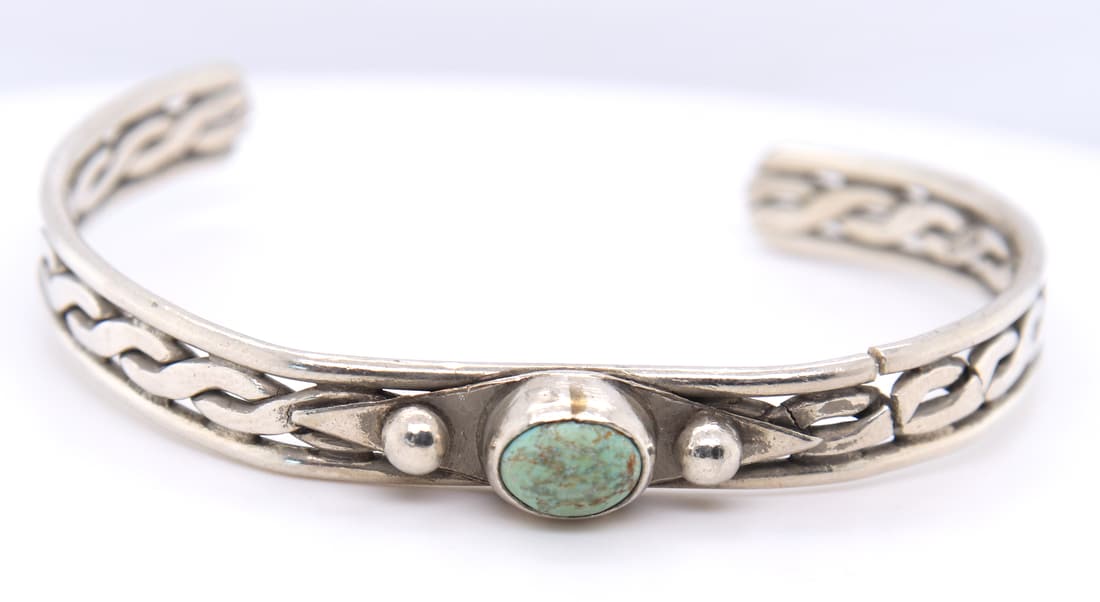 Vintage 925 Sterling Silver Turquoise Cuff Bangle (1 of 6)