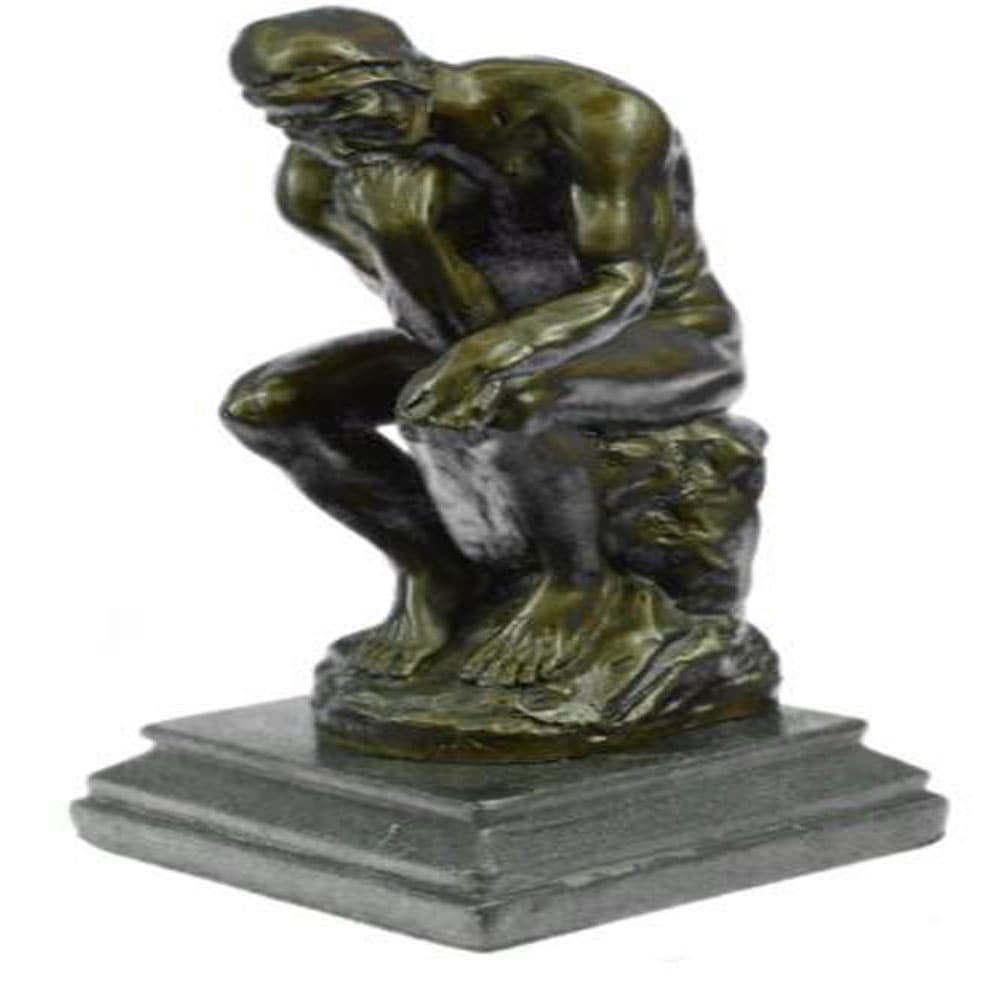 Thinker Bronze Statue on Marble Base Sculpture (1 of 8)