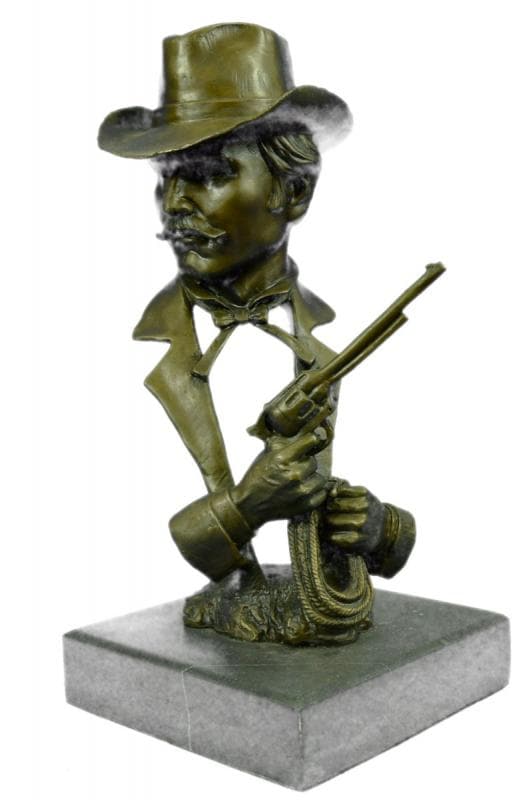 Gun Revolver Wyatt Earp Western Bronze Statue: Timothy Trask has skillfully crafted possibly the finest and most accurate representation of Wyatt Earp ever produced. Close attention to intricate detail brings Wyatt Earp back to life on that infamo