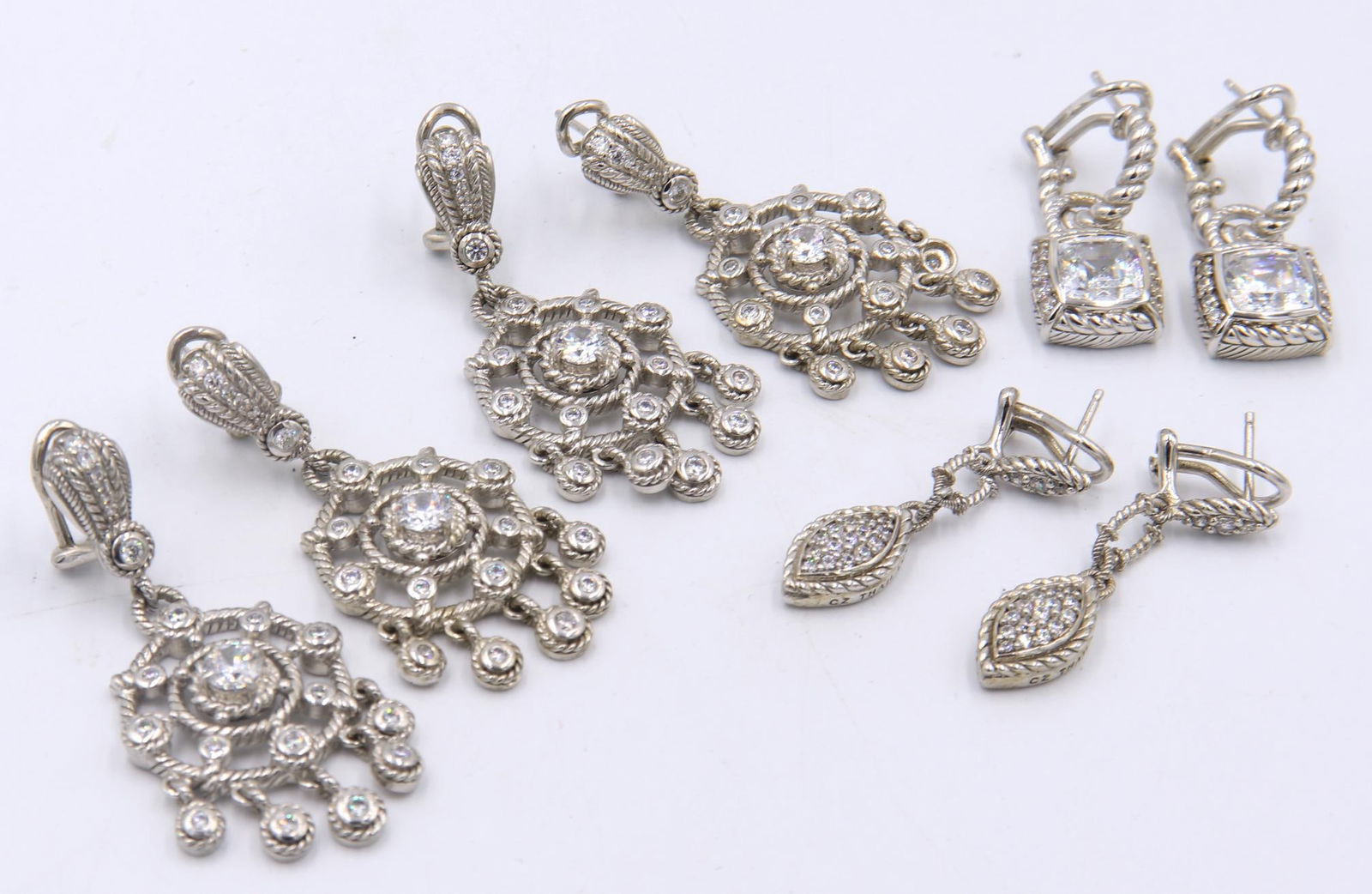 925 Sterling Silver Lot of 4 Judith Ripka Cubic Zirconia Dangle Earrings (1 of 9)