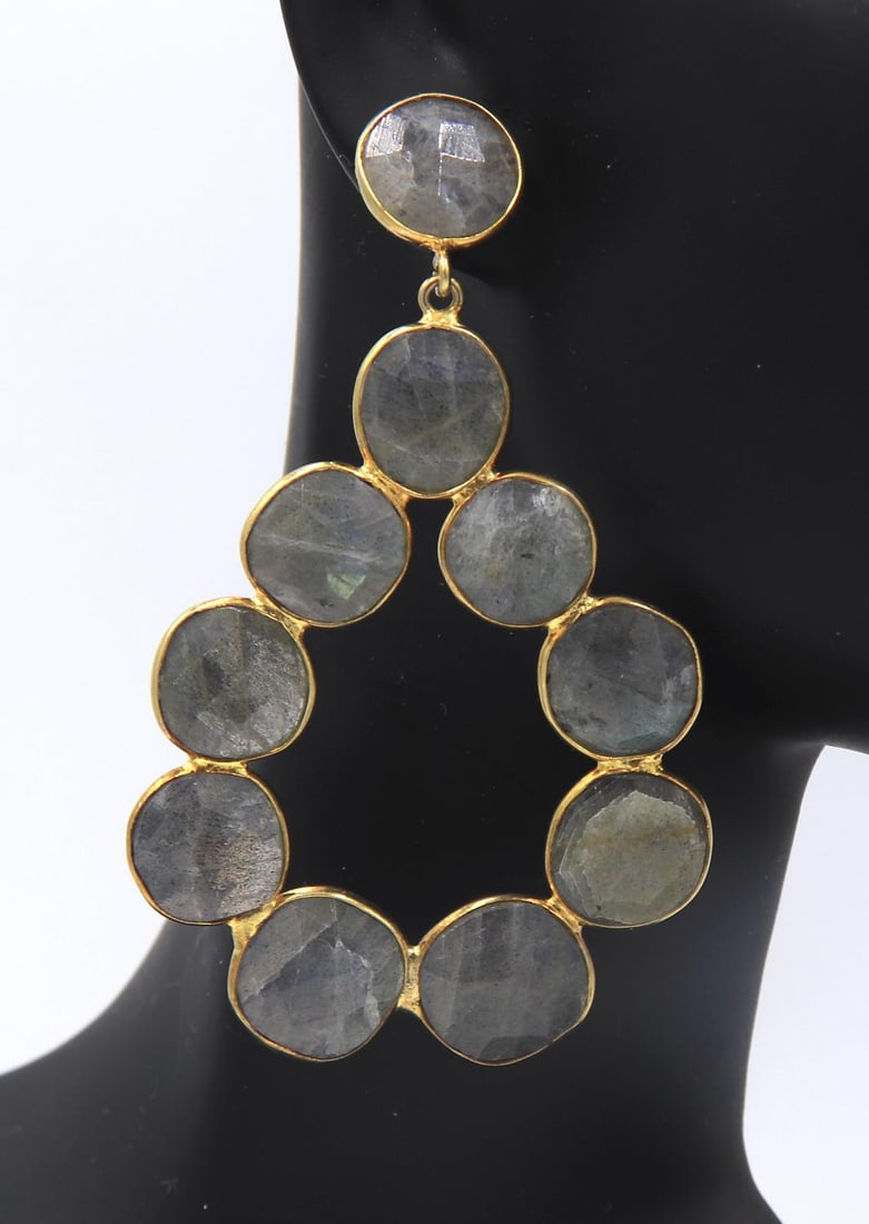 Silver Gold Plated Labradorite Dangle Earrings (1 of 5)