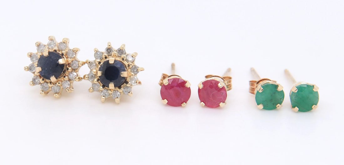 14kt Yellow Gold Ruby, Sapphire and Emerald Studs with Diamond Earrings Jackets (1 of 5)