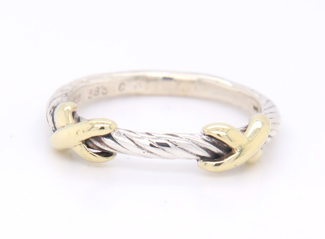 David Yurman Two Tone Double X Ring (1 of 4)