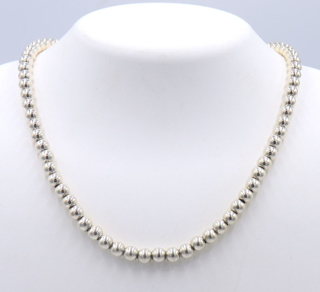 Vintage 925 Sterling Silver Ball Bead Silver Necklace (1 of 4)