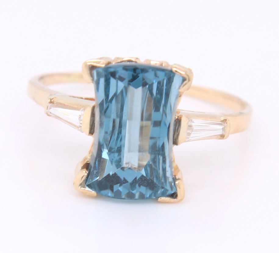 Favorite Yellow Gold Blue Spinel and Baguette Diamond Cocktail Ring (1 of 4)
