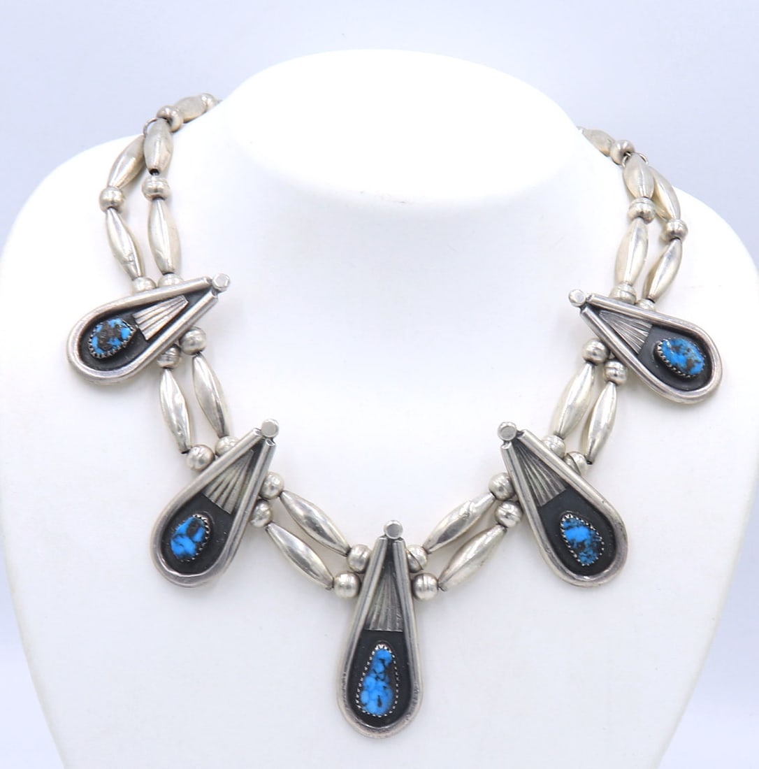 Vintage 925 sterling silver tear drop turquoise necklace (1 of 5)