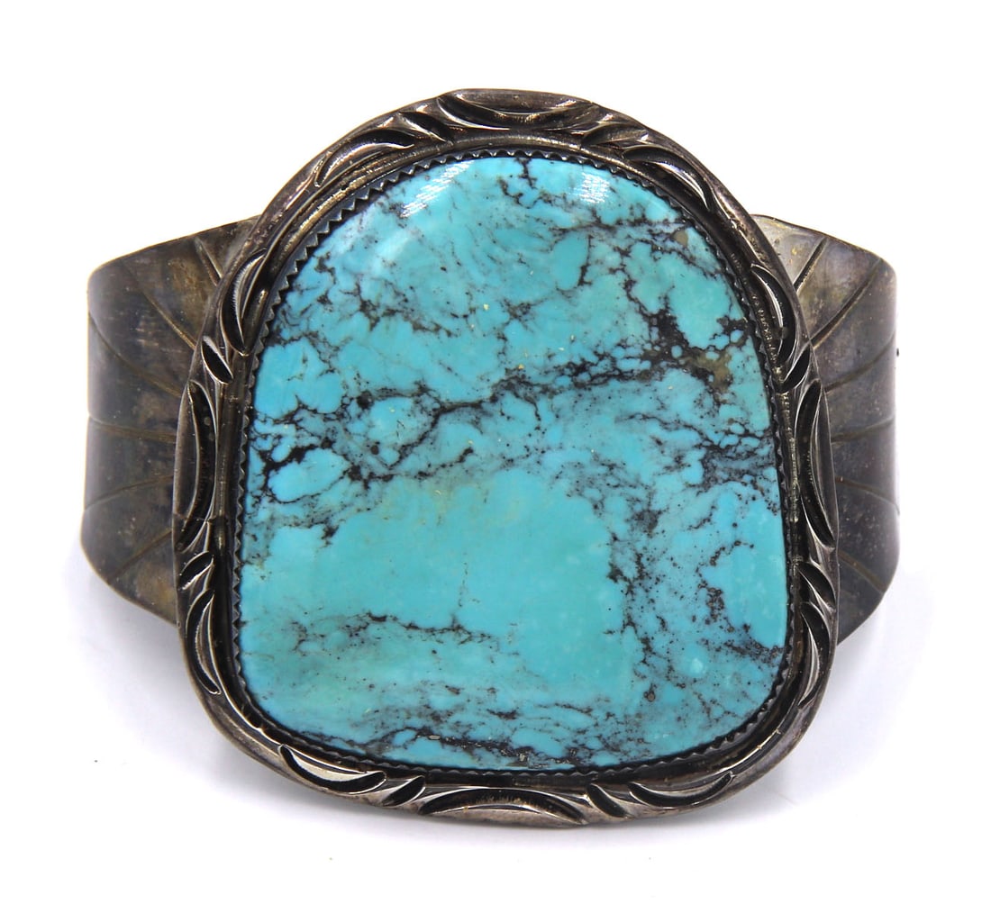 Vintage 925 sterling silver signed huge turquoise cuff bangle (1 of 9)