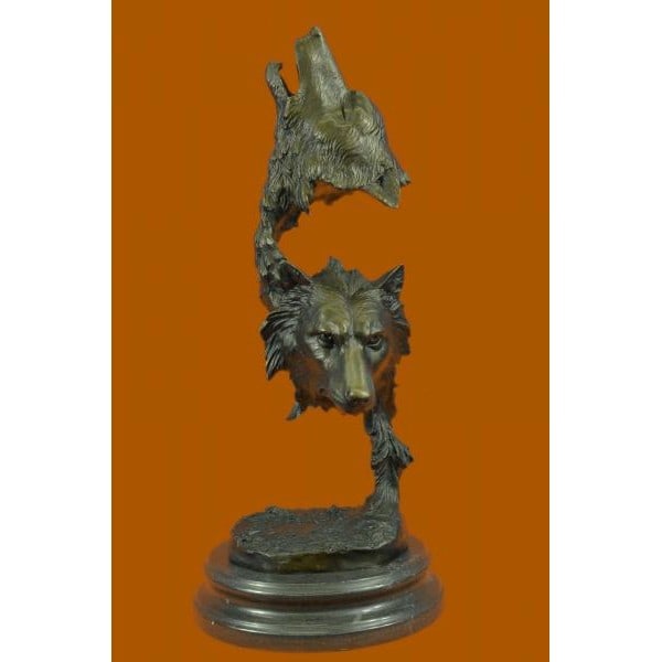 Two Wolves Head Bust Bronze Sculpture (1 of 5)