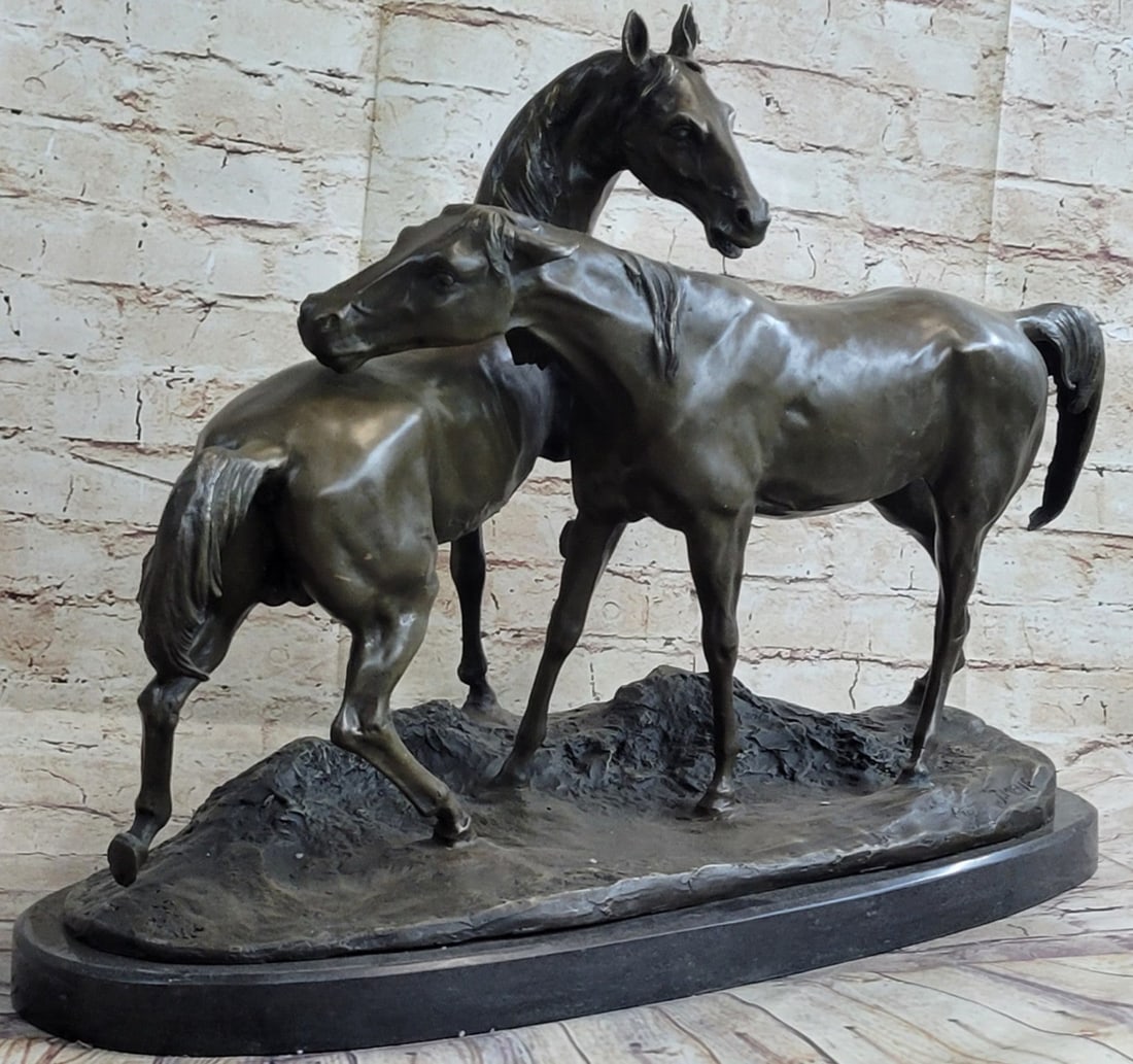 Fine Art Bronze Sculpture: Two Loving Horses by French Artist Lost Wax Method (1 of 9)