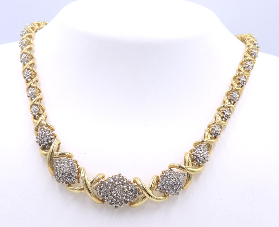 Fantastic Yellow Gold Diamond Cluster Link Necklace (1 of 7)