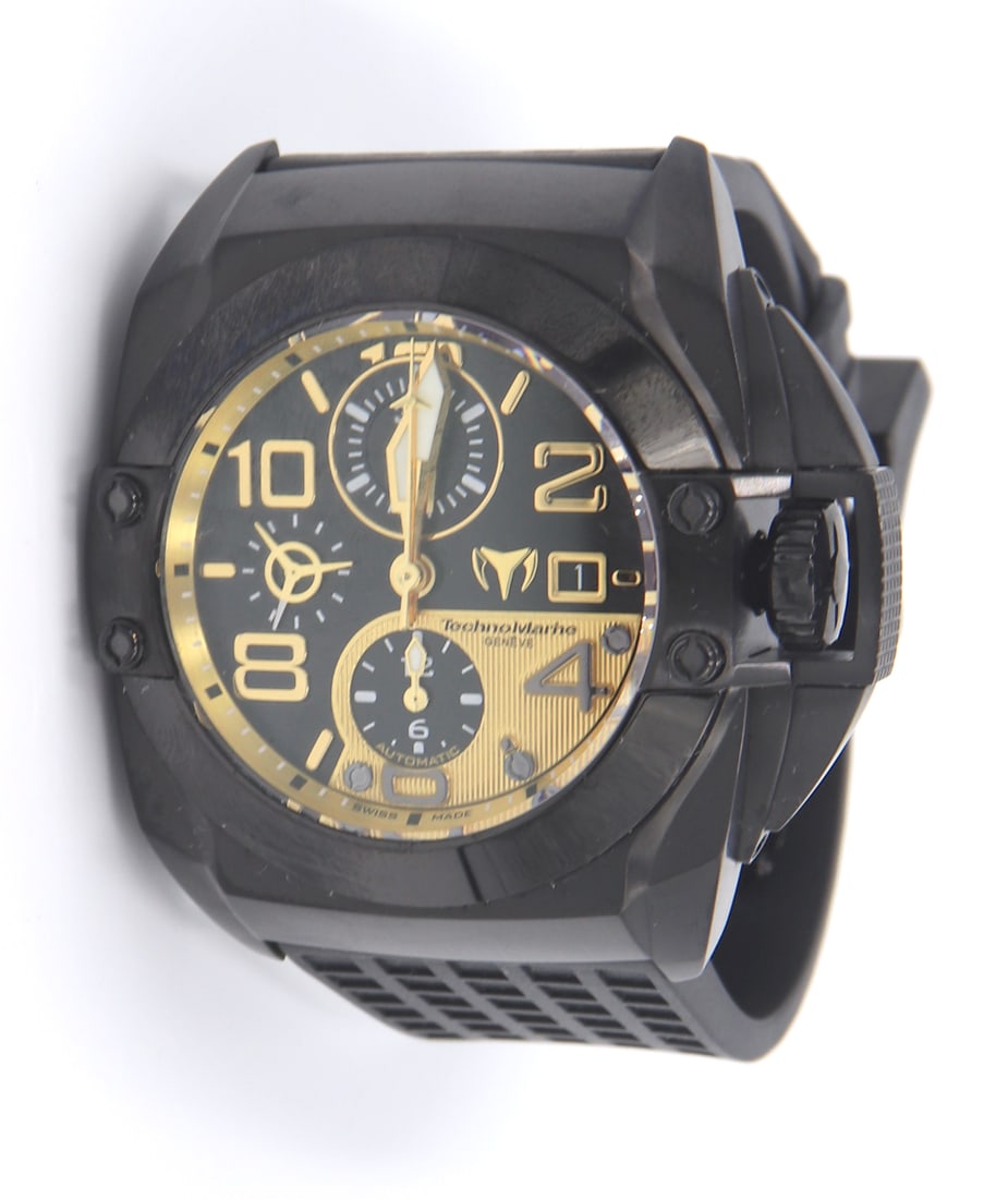 Technomarine Black Watch Sport Automatic 45mm: Technomarine Black 45mm Watch Sport Automatic with Black Rubber Strap. Total weight of Watch 194.10 Grams.