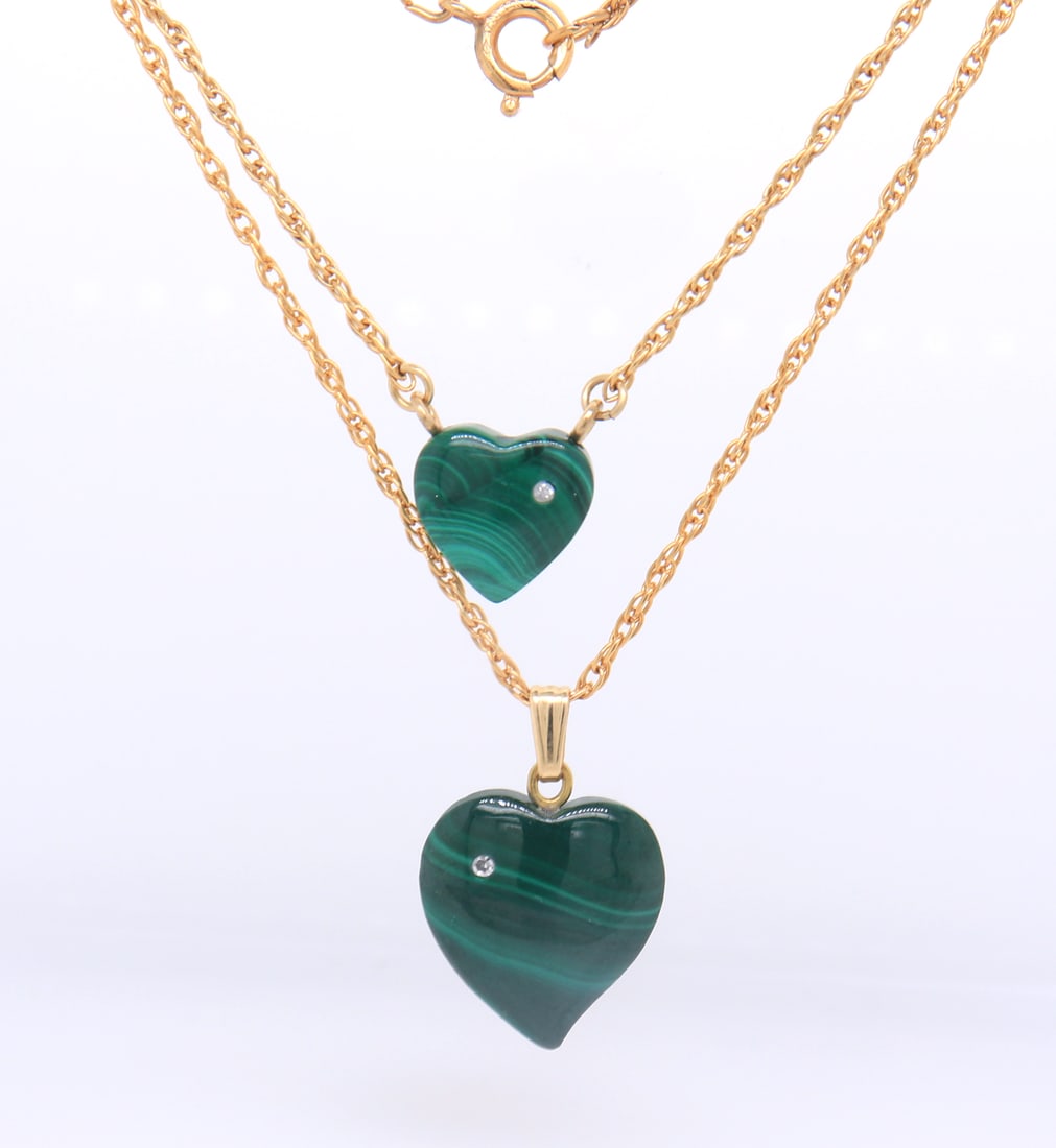 1/20 12KT Yellow Gold Filed Two Heart Shape Malachite Necklace Lot (1 of 6)