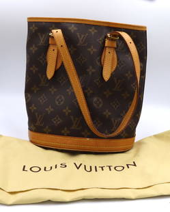 Louis Vuitton Petite Bucket bag: Preowned Louis Vuitton Petite Bucket monogram canvas bag. Comes with dustbag. 10"x9.5"