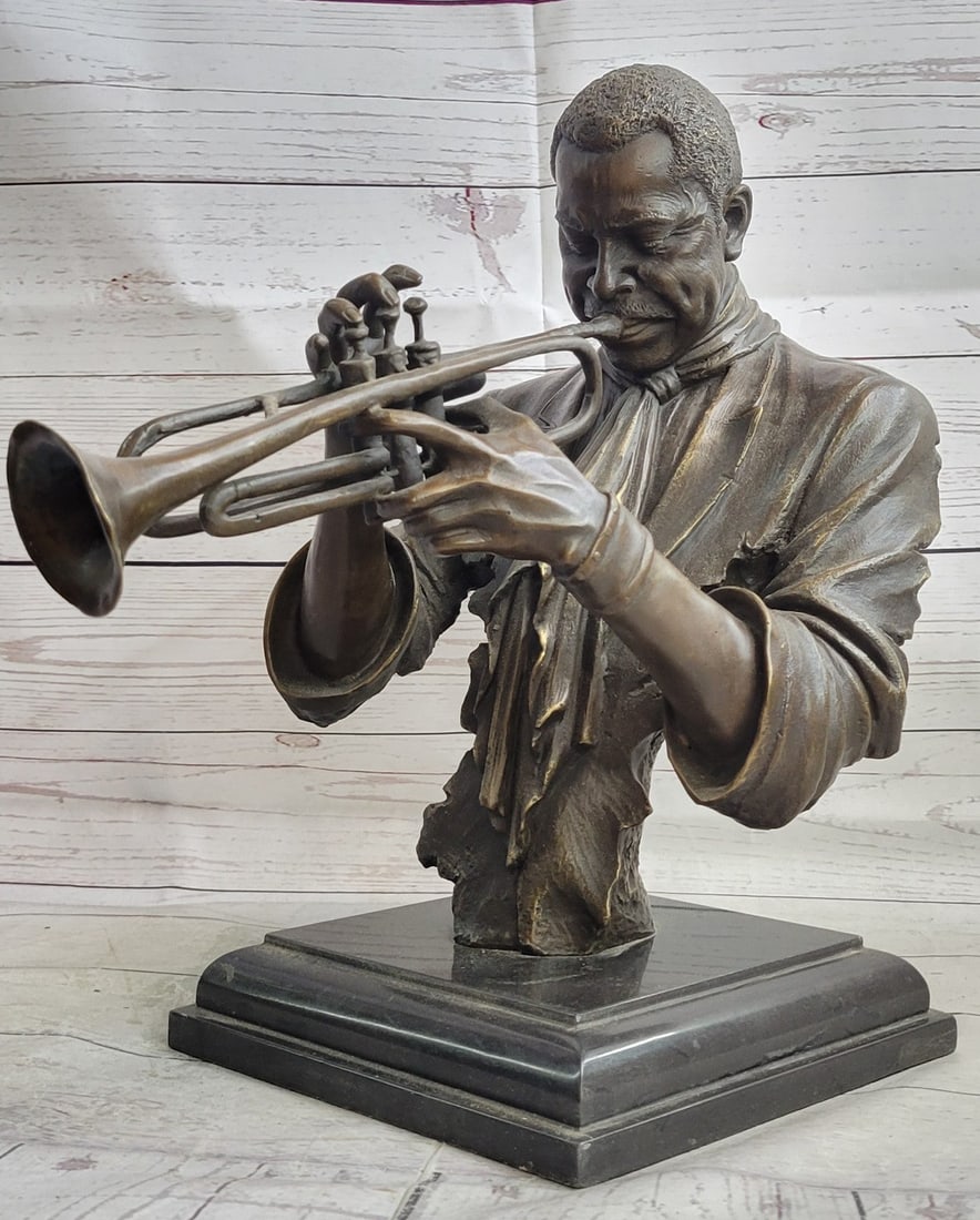 African American Musician Sax Jazz R&B Player Bronze Marble Statue Hotcast Decor (1 of 9)