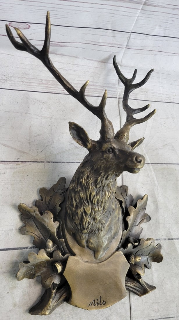 100% REAL BRONZE DEER BUCK STAG HOME DECOR WALL PLAQUE HANGING SCULPTURE STATUE (1 of 9)