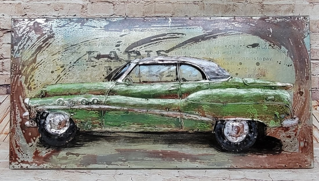 Vintage Car Watercolor Painting - All Metal Canvas Easy to Hang 3-D Artwork: Application: Great inspirational art for wall Decor: Perfect choice for wall Decor such as living room, bedroom, bathroom, dinning room, hallway, nurseries, coffee house, condo house, hotels, inn, res