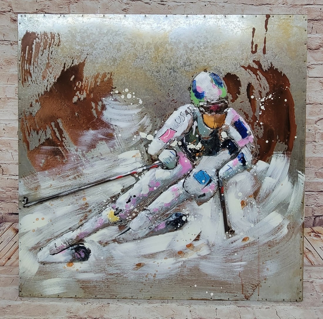 Watercolor Ski Scene - Unframed Painting on Canvas 3D Hand Made Art (1 of 9)