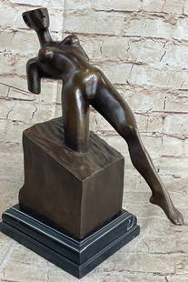 Abstract Erotic Sensual Nude Woman by Vitaleh Bronze Sculpture Modern Art Figurine: This is an exquisite Collector edition bronze sculpture of a female nude torso. She is resting on a black marble base and is signed by artist Aldo Vitaleh. The abstract work of art features a females