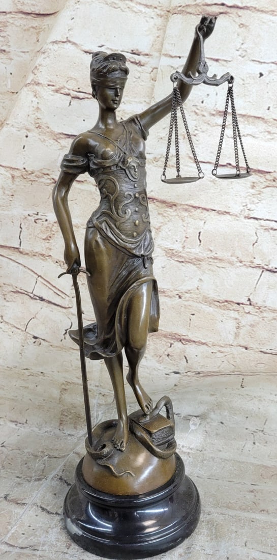 BRONZE BLIND JUSTICE LAW MARBLE STATUE LADY SCALE (1 of 9)