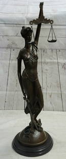 36" Tall Themis Greek Goddess Blind Justice Bonded Marble Statue Sculpture: The bronze sculpture is of Lady Justice (Roman goddess of Justice) whois the symbolic personification of the moral force in judicialsystems. As anciently depicted, the blindfolded Lady Justice, is see