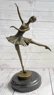 Modern Mid Century Abstract Bronze Ballerina Figure Signed Sculpture Art Dancer: A prima ballerina puts on a show. Well trained in the art that she loves, she shows off her agility, balance and flexibility. She elevates her long leg far behind her. Her chest pushes out and her hea