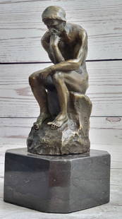 Rodin Thinker Symbol of Philosophy Bronze Sculpture Hot Cast Marble Base Figure: Often used as a symbol of Philosophy Rodin's "Thinker" depicts a man in deep thought is quite popular across the world. The man is deep in thought contemplating an internal conflict that has been plag