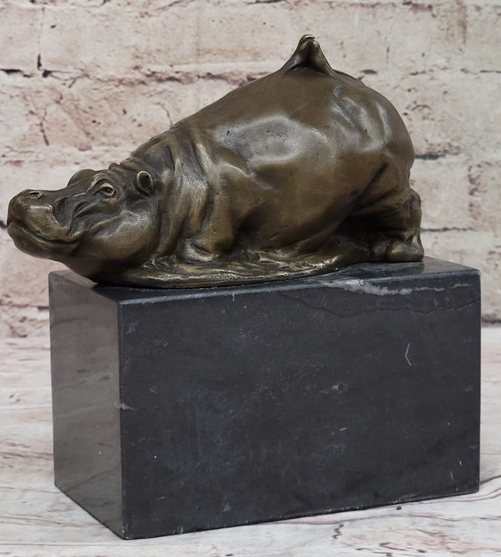 Art Deco Style Statue Sculpture hippo Wildlife Art Nouveau Style Bronze Signed (1 of 9)