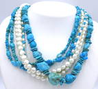 Turquoise and Pearl multi strand bead necklace