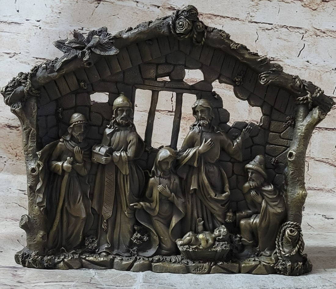 Religious Wall Hanging Plaque Of Birth Of Jesus Christ Bronze Sculpture