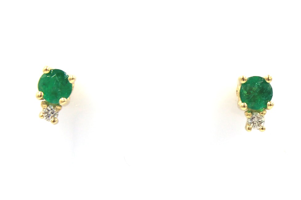 14kt Yellow gold Emerald and diamond stud earrings (1 of 5)
