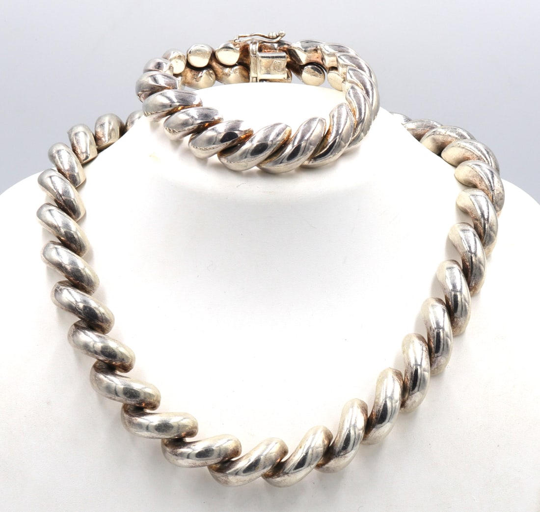 Set of Italian 925 sterling silver weave necklace and bracelet (1 of 8)