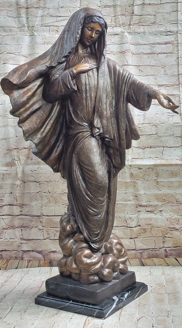 VINTAGE BRONZE ART NOUVEAU JESUS MARY CATHOLIC ICON HOT CAST SCULPTURE FIGURINE (1 of 9)